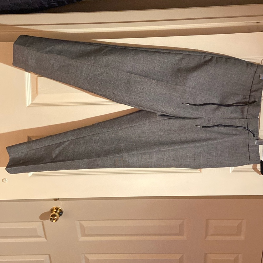 Men’s grey checkered dress pants with drawstring. Topman size 28